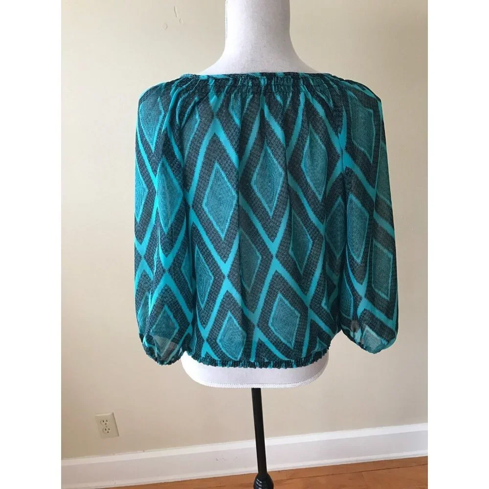 Pleione Black and Teal Tunic Blouse - Small - Picture 7 of 9